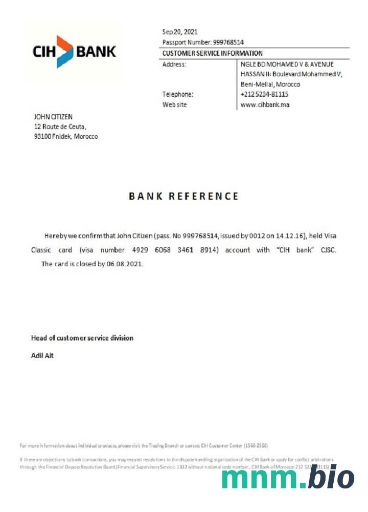 Przykład zamknięcia banku CIH w Maroku w formatach Word i PDF